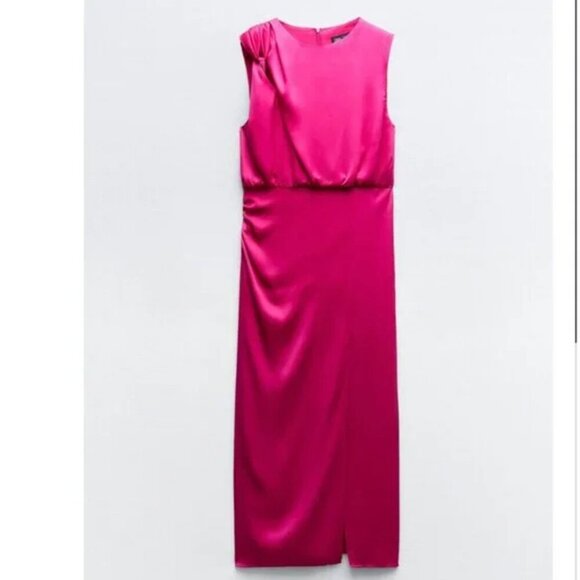 ZARA KNOTTED SHOULDER SATIN EFFECT DRESS Size S NEW WITH TAG! - Picture 5 of 9